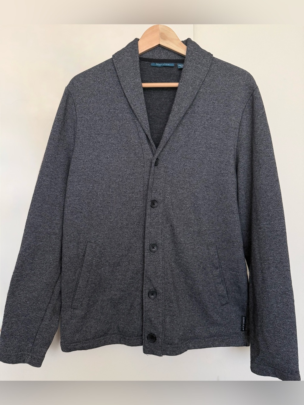 Vintage Y2K Perry Ellis Charcoal Grey Jersey Soft Blazer Jacket M Office Suiting